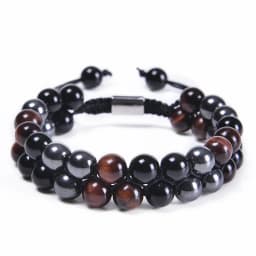 Triple Protection Bracelet 8mm Beads Bracelet Tigers Eye Black Obsidian Hematite Bracelet for Men Women Healing Crystal Bangle