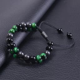 Triple Protection Bracelet 8mm Beads Bracelet Tigers Eye Black Obsidian Hematite Bracelet for Men Women Healing Crystal Bangle