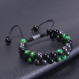 Triple Protection Bracelet 8mm Beads Bracelet Tigers Eye Black Obsidian Hematite Bracelet for Men Women Healing Crystal Bangle