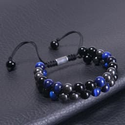 Triple Protection Bracelet 8mm Beads Bracelet Tigers Eye Black Obsidian Hematite Bracelet for Men Women Healing Crystal Bangle