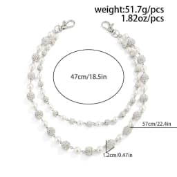 Salircon Hip Hop Trendy Imitation Pearl Rhinestone Ball DoubleLayer Pants Chain Men Simple Trouser Jeans Chain Keychain Jewelry