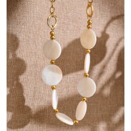 Yhpup New Stainless Steel Natural Shell Round Chain Statement Necklace 16K Gold Platinum Color PVD Plated Handmade Jewelry Gift