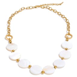 Yhpup New Stainless Steel Natural Shell Round Chain Statement Necklace 16K Gold Platinum Color PVD Plated Handmade Jewelry Gift