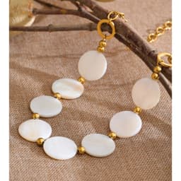 Yhpup New Stainless Steel Natural Shell Round Chain Statement Necklace 16K Gold Platinum Color PVD Plated Handmade Jewelry Gift