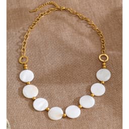 Yhpup New Stainless Steel Natural Shell Round Chain Statement Necklace 16K Gold Platinum Color PVD Plated Handmade Jewelry Gift