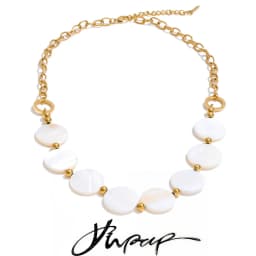 Yhpup New Stainless Steel Natural Shell Round Chain Statement Necklace 16K Gold Platinum Color PVD Plated Handmade Jewelry Gift