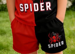 Boys' Summer Red-Black Color Block Short-Sleeve Set 3D Print Casual Kids' Two-Piece Outfit