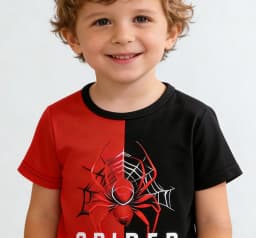 Boys' Summer Red-Black Color Block Short-Sleeve Set 3D Print Casual Kids' Two-Piece Outfit