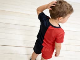 Boys' Summer Red-Black Color Block Short-Sleeve Set 3D Print Casual Kids' Two-Piece Outfit