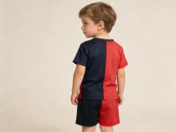 Boys' Summer Red-Black Color Block Short-Sleeve Set 3D Print Casual Kids' Two-Piece Outfit