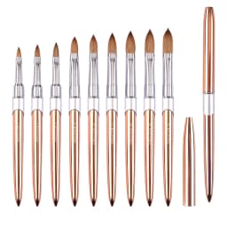 100% Pure Kolinsky Acrylic Nail Brush for Nail Salon Rose Gold Oval Crimped Shaped Metal Handle Professional Quality Nail Brush