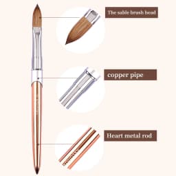 100% Pure Kolinsky Acrylic Nail Brush for Nail Salon Rose Gold Oval Crimped Shaped Metal Handle Professional Quality Nail Brush