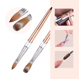 100% Pure Kolinsky Acrylic Nail Brush for Nail Salon Rose Gold Oval Crimped Shaped Metal Handle Professional Quality Nail Brush