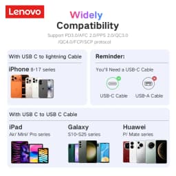 Lenovo for samsung charger 45W GaN Charger Fast Charging PD3.0 PPS QC4.0 USB C for iPhone 17 16 15 Pro Max iPad Xiaomi Tablet