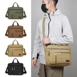 Men's Canvas Shoulder Bag Casual Crossbody Bag Daily Commuting Tote with Multiple Pockets Durable Lightweight School Travel Bag