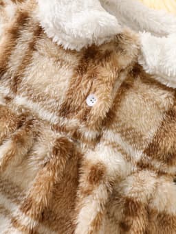 Baby Girl Plush Plaid Faux-Fur Dress with Peter Pan Collar – Winter Holiday Outfit