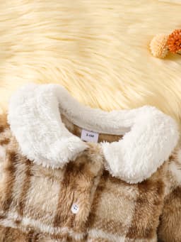 Baby Girl Plush Plaid Faux-Fur Dress with Peter Pan Collar – Winter Holiday Outfit