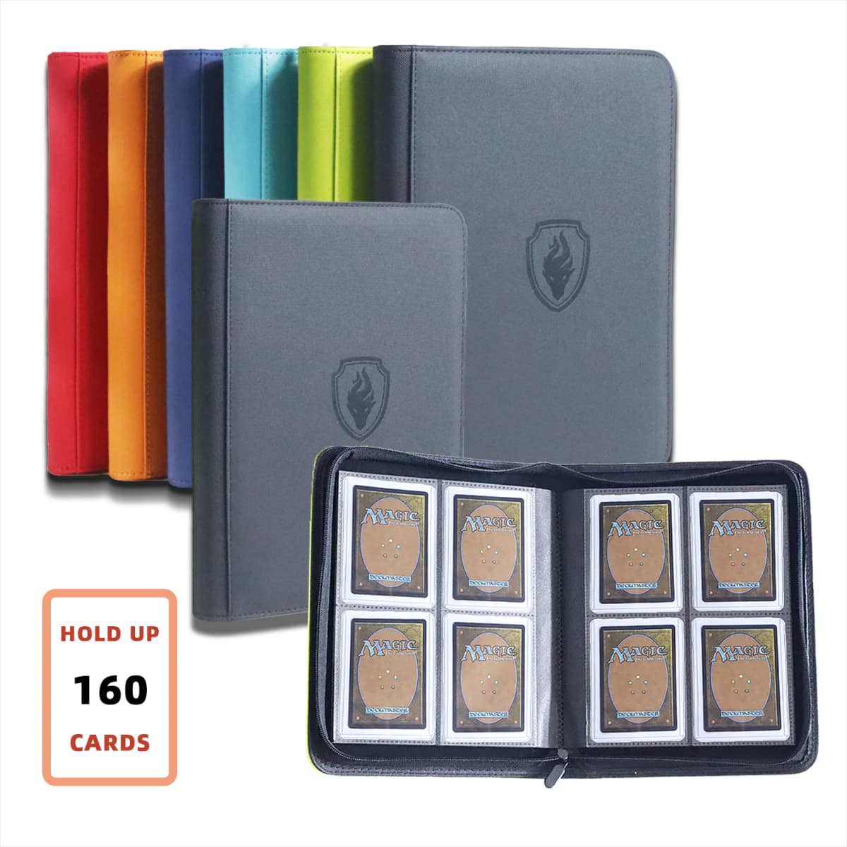 Holds 160 Cards|Trading Card Binder for 3”×4”Cards | 4-Pocket Double-sided Album |PU Leather Zipper Folder for Sports Cards
