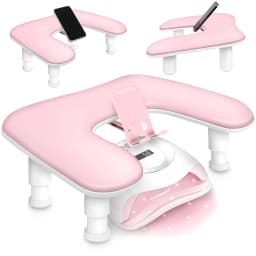 1pcs Pink Adjustable Height Nail Arm Rest with Rotating Phone Holder PU Leather Nail Tech Arm Rest, U-Shaped Hand Rest