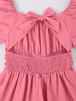 Spring And Summer Women's Plus-Size Casual Cute Elegant Off-Shoulder Lantern Sleeve Bow Solid Color Puff Dress