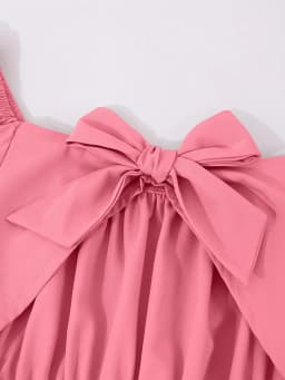 Spring And Summer Women's Plus-Size Casual Cute Elegant Off-Shoulder Lantern Sleeve Bow Solid Color Puff Dress