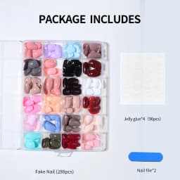 576pcs/box (12 mixed) Short ellipse Glossy Solid Color tips Press On Nails Perfect Fit Acrylic False Nails set, Includes 4pc Jel