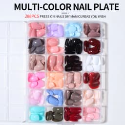 576pcs/box (12 mixed) Short ellipse Glossy Solid Color tips Press On Nails Perfect Fit Acrylic False Nails set, Includes 4pc Jel