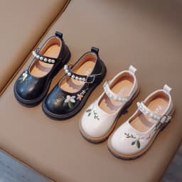 Girls Leather Shoes Embroidery Flowers Princess Sweet Kids National Style Flats Children's Flat Mary Janes Soft Dress Shoes Soft