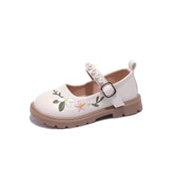 Girls Leather Shoes Embroidery Flowers Princess Sweet Kids National Style Flats Children's Flat Mary Janes Soft Dress Shoes Soft