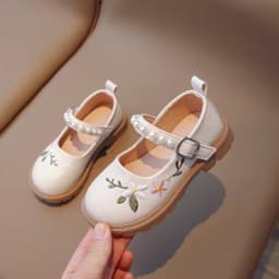 Girls Leather Shoes Embroidery Flowers Princess Sweet Kids National Style Flats Children's Flat Mary Janes Soft Dress Shoes Soft