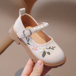 Girls Leather Shoes Embroidery Flowers Princess Sweet Kids National Style Flats Children's Flat Mary Janes Soft Dress Shoes Soft