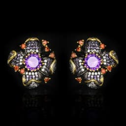 New Personality Flower-Shaped Earrings Fashion Sunflower Purple Zircon Black Gold Earrings Wedding Party Jewelry Gift