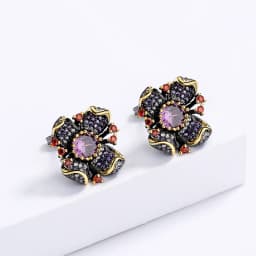 New Personality Flower-Shaped Earrings Fashion Sunflower Purple Zircon Black Gold Earrings Wedding Party Jewelry Gift