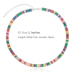 18K Gold Plated Rainbow Tennis CZ Choker Necklaces for Women Colorful Crystal Statemet Necklace Cubic Zirconia Choker Jewelry