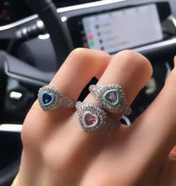 2022 New Valentines Gift Women Wedding Engagement Pastel Color Enamel 3 Colors Heart Shaped Finger Ring
