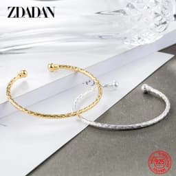 ZDADAN 925 Sterling Silver 18K Gold Open Cuff Bracelet&Bangle For Women Fashion Wedding Jewelry Gift