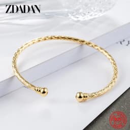 ZDADAN 925 Sterling Silver 18K Gold Open Cuff Bracelet&Bangle For Women Fashion Wedding Jewelry Gift