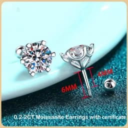BIJOX STORY Moissanite Screw Stud Earrings D Color 925 Sterling Silver 6 Prong Diamond Earrings For Women Wedding Fine Jewelry