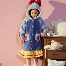 Kids Hooded Robe for Girls Winter 2026 New Princess Child Thick Keep Warm Long Nightgown Front Button Coral Fleece Soft Bathrobe