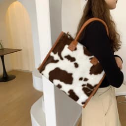 Women Soft Plush Hand Bag New Winter Leopard Cow Print Tote Bags Female Pu Leather Underarm Bags Furry Fluffy Shoulder Bag
