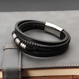Leather Bracelet Men Jewelry Stainless Steel Magnet Buckle Multi-layer Braided Rope Beading Bracelet Fashion Charm Jewelry