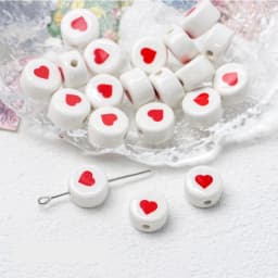 5-10pcs Pack Painted Red Ceramic Bead Handmade Multiple Pattern Spacer Bead for Jewelry Making DIY Christmas Accessories