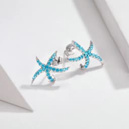 WOSTU 925 Sterling Silver Starfish Stud Earrings Blue Cubic Zircon Earrings For Women Fashion Silver 925 Jewelry CTE136