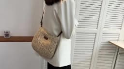 Bohemian Straw Beach Bags For Women High Capacity Handmade Shoulder Bag Casual Woven Totes Bag Shopping Clutch Handbag Purse
