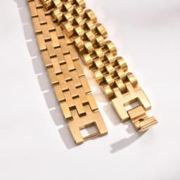 12mm Stainless Steel Link Chain Bracelet for Women, 18k Gold Plated Width Bangle, Stackable Jewelry