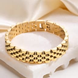 12mm Stainless Steel Link Chain Bracelet for Women, 18k Gold Plated Width Bangle, Stackable Jewelry