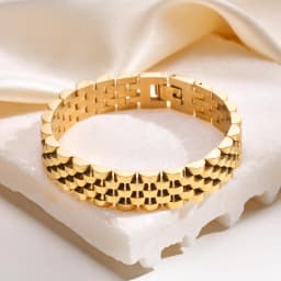 12mm Stainless Steel Link Chain Bracelet for Women, 18k Gold Plated Width Bangle, Stackable Jewelry