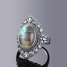 Silver Ring for Women Oval Round Natural Labradorite Ring Gift Sun Shaped Retro Luxury Fine Jewelry