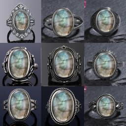 Silver Ring for Women Oval Round Natural Labradorite Ring Gift Sun Shaped Retro Luxury Fine Jewelry