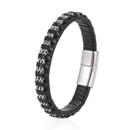 New Fashion 8mm Chain Curb Cuban Link Charm Leather Bracelets Men Stainless Steel Magnet Clasp Hand Bracelet Homme Men's Gifts